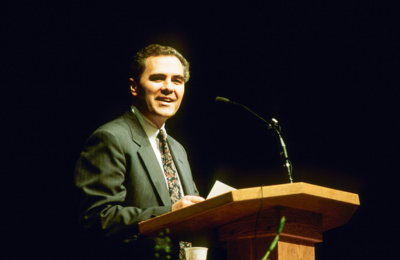 President Steve Bennion speaks to students at Ricks College during devotional