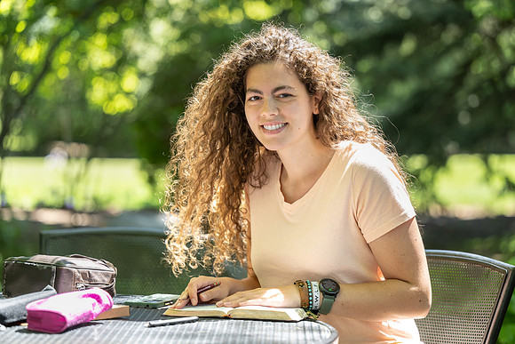 Students enjoy the beauty and tranquility in the Ricks Gardens.