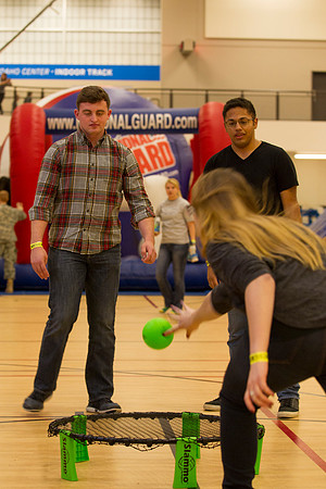 Students play Spikeball during I-Night.