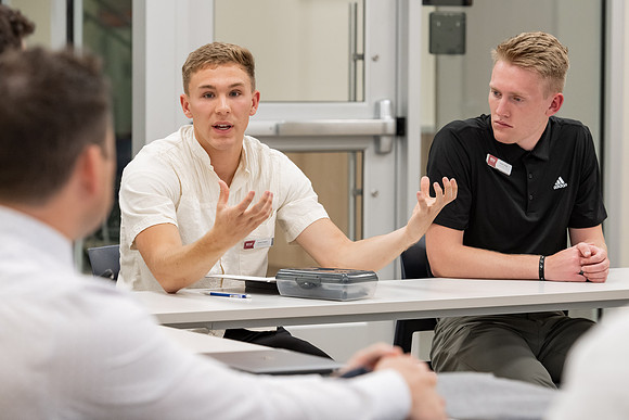 Student members of the Student Leadership and members of the Administrative Council meet together to talk about the needs of students on the BYU-Idaho campus.