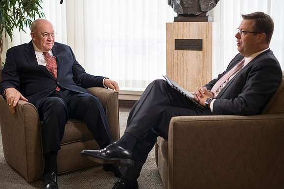 Behind the Scenes of President Gilbert interviewing interim President Wilkes about his time at BYU-Idaho.