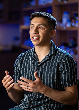 Chemistry student, Noah Aguilar, being interviewed for an Admissions video.