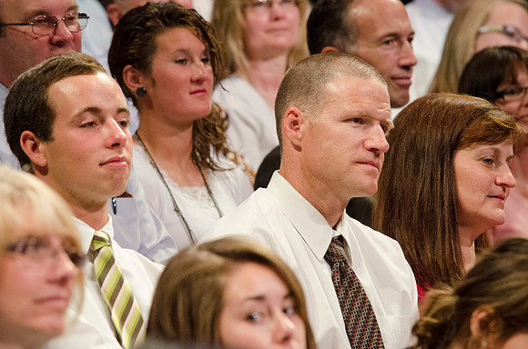 Audience members listening to Pres. Clark share information about new BYU-Idaho students and answers to questions