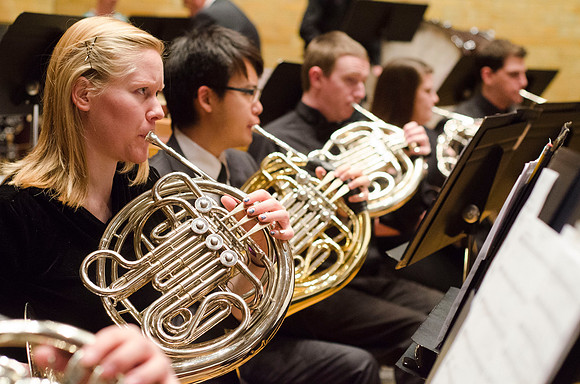 Students participate in University Band. They preformed in the Ruth Barrus concert hall.