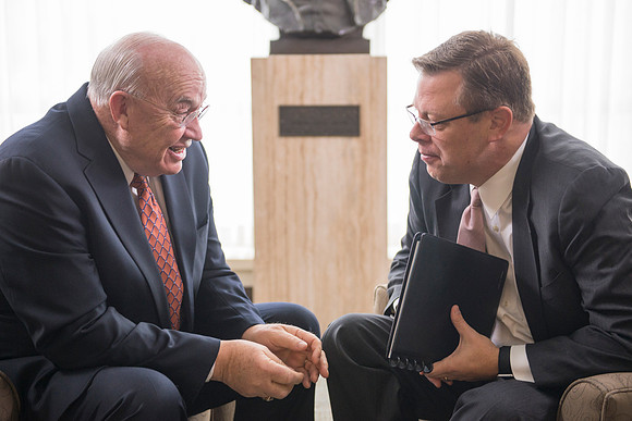 Behind the Scenes of President Gilbert interviewing interim President Wilkes about his time at BYU-Idaho.