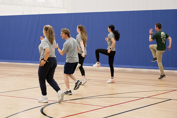 BYU-Idaho students attend a hands-on sprinting workshop in the I-center.