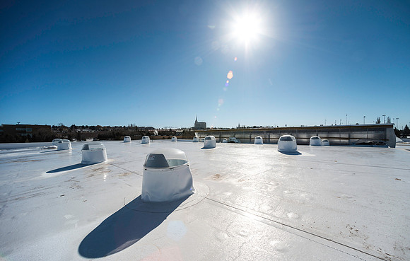 Construction moves forward on the newest building on BYU-Idaho campus. Skylights on the roof capture the sunlight and reflect it down into rooms using highly reflective material.