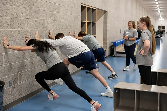 BYU-Idaho students attend a hands-on sprinting workshop in the I-center.