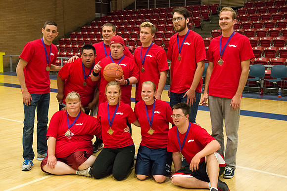 Bob Christensens Special Education class puts on a great show in the Hart Gym playing basketball.