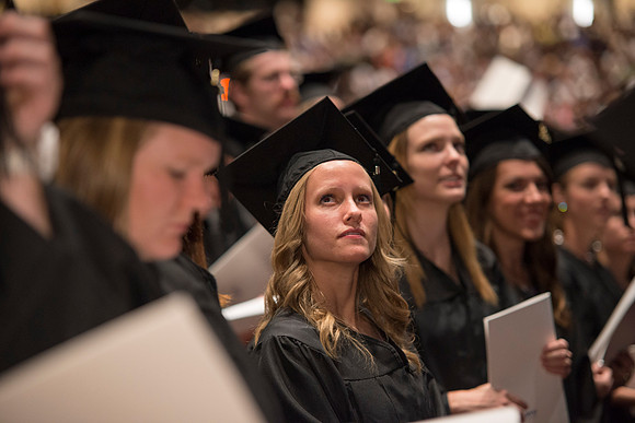 Commencement ceremony in the BYU-Idaho Center.  BYU-Idaho photos by Michael Lewis