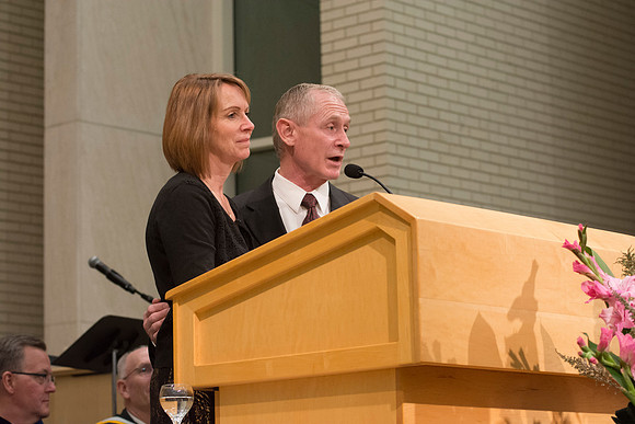 Dale and Jan Barnes welcoming the graduates to the alumni association