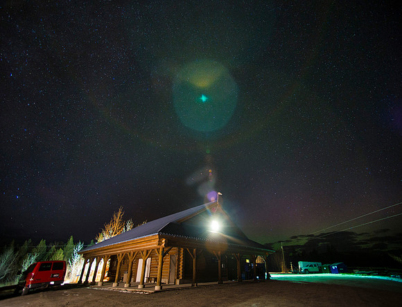 The BYU-Idaho Badger Creek Outdoor Learning Center at night.