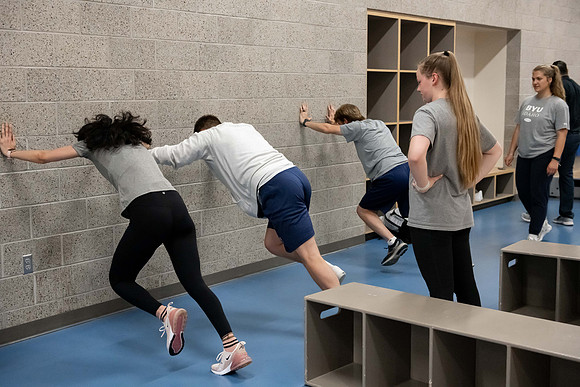 BYU-Idaho students attend a hands-on sprinting workshop in the I-center.