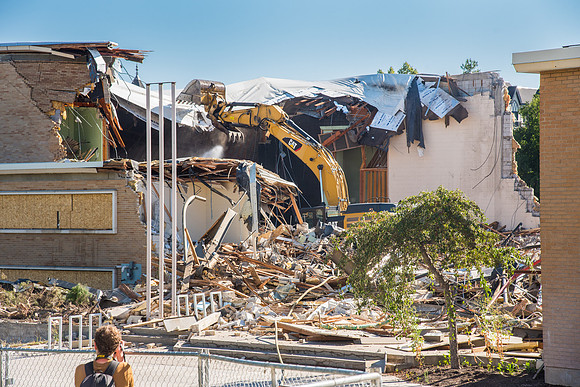 Big D Construction doing some major Destruction to the Kirkham Building.
