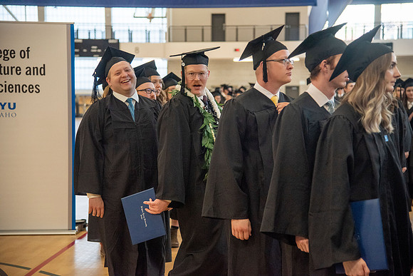 Student Graduates and Faculty meet in the I-Center for Commencement.