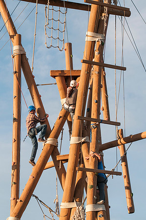Students climbing ropes course, Spring 2013