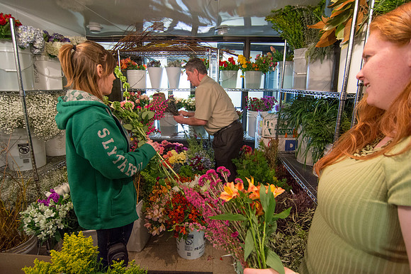 Horticulture students prepare for a semester review fashion show that will show their floral designs as well. Brother Romney leads the students along with other instructors.