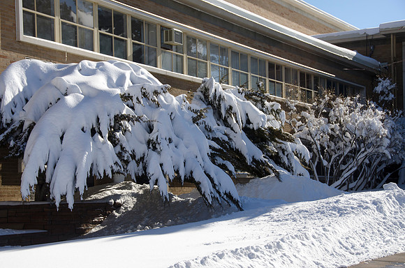 Oscar A. Kirkham Building. A major winter storm dumped eight to ten inches of snow over two days leaving campus in a blanket of white.