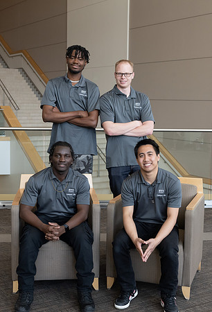 Students who are a part of the Campus Life organization take group photos.