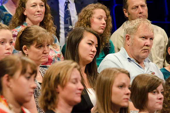 Audience members listening to Pres. Clark share information about new BYU-Idaho students and answers to questions