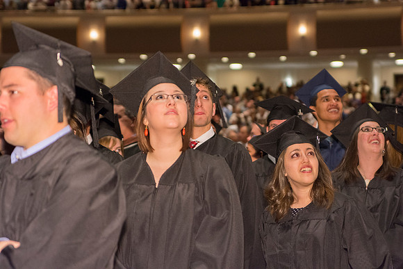 Students get ready for commencement ceremony to begin.