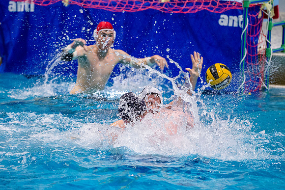 The BYU-Idaho competitive sports teams battle it out on the surface in an intense water polo game.