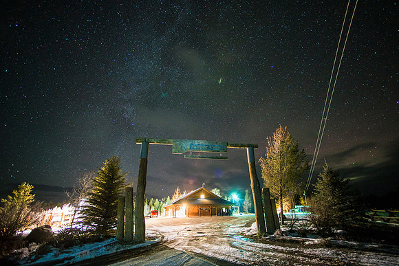 The BYU-Idaho Badger Creek Outdoor Learning Center at night.