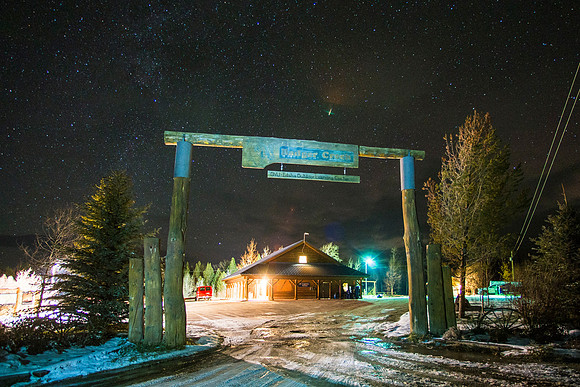 The BYU-Idaho Badger Creek Outdoor Learning Center at night.