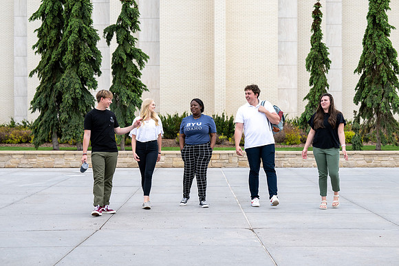 Student models for Admissions Viewbook cover options. May 2023