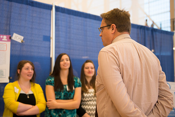 Students present their projects for the Student Research and Creative Works Conference.