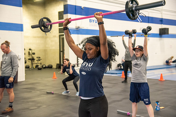BYU-Idaho students doing Cross-fit Training in the Hart Fitness Center.