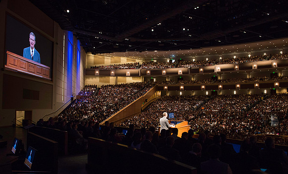 Elder David A. Bednar, of the Quorum of the twelve speaking to a full house in the BYU-Idaho Center devotional.