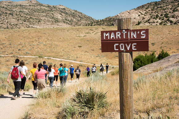 Martin's Cove, a place of refuge for handcart pioneers who were caught in an early winter storm en-route to Salt Lake City, UT.