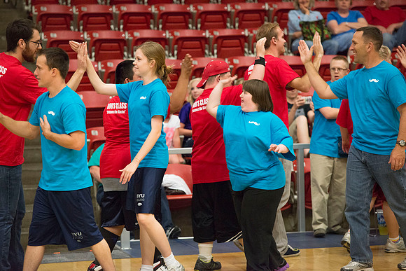 Bob Christensens Special Education class puts on a great show in the Hart Gym playing basketball.