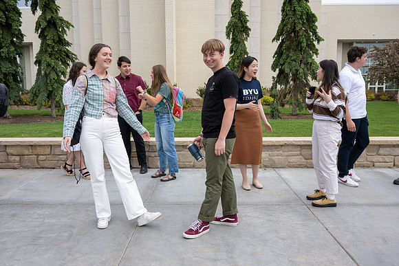 Student models for Admissions Viewbook cover options. May 2023