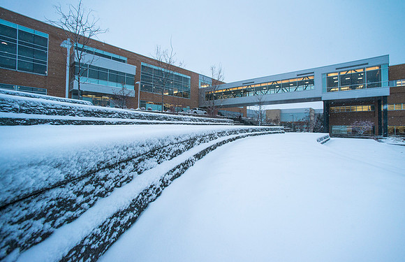 BYU-Idaho campus blanketed with snow.