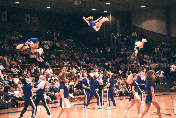 The team launches members high into the air