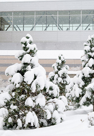 An early snow storm dumps a half foot of snow on campus.