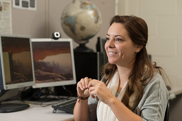 Loren Curtis, a student employee in the Pathway Program expresses her enthusiasm for Pathway and BYU-Idaho.