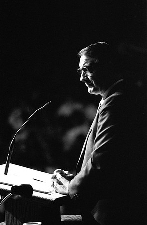 Elder Richard J. Clark speaks to students at Ricks College during devotional