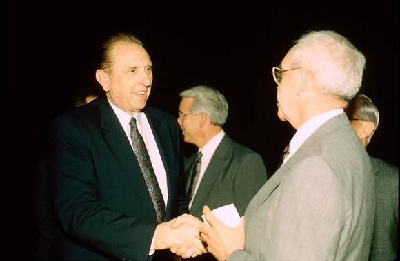 Elder Thomas S. Monson speaks to students at Ricks College during devotional