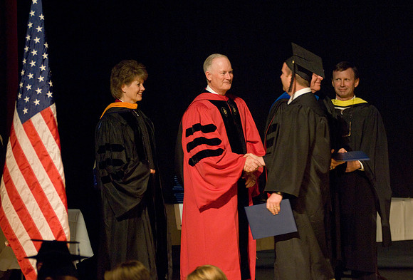 Susan Tanner, Pres Clark, Stephen McGary and Jerry Scrivner congratulate Graduates at the College of Agriculture and Life Sciences Convocation. <br/>Graduate David Davenport.