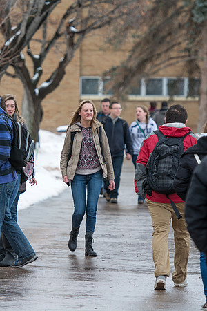 Students come back to school for the start of the winter semester.