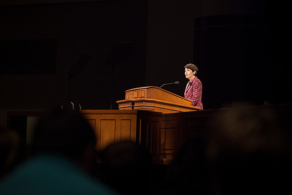 Sister Bednar speaks during Devotional at BYU-Idaho. Photo by Tyler Rickenbach.