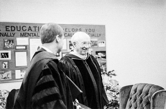 President David A. Bednar and President Gordon B. Hinckley conversing