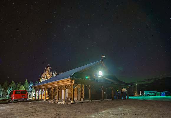 The BYU-Idaho Badger Creek Outdoor Learning Center at night.