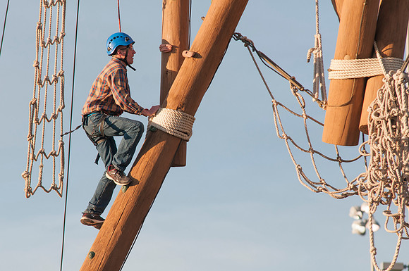 Student climbing ropes course, Spring 2013