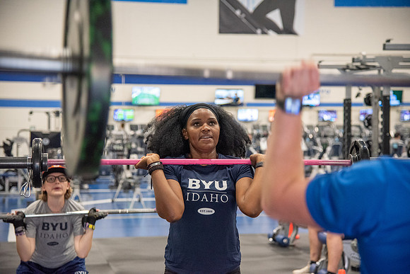 BYU-Idaho students doing Cross-fit Training in the Hart Fitness Center.