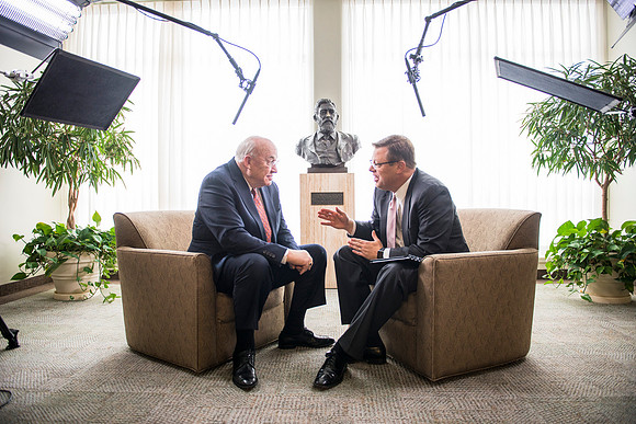 Behind the Scenes of President Gilbert interviewing interim President Wilkes about his time at BYU-Idaho.