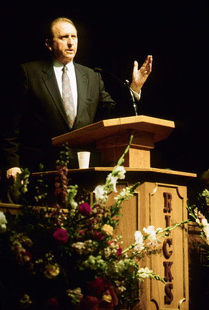 Elder Thomas S. Monson speaks to students at Ricks College during devotional